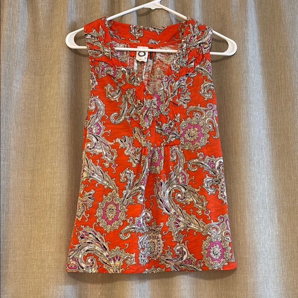 Anthropologie Orange Paisley Sleeveless Top, Size XS